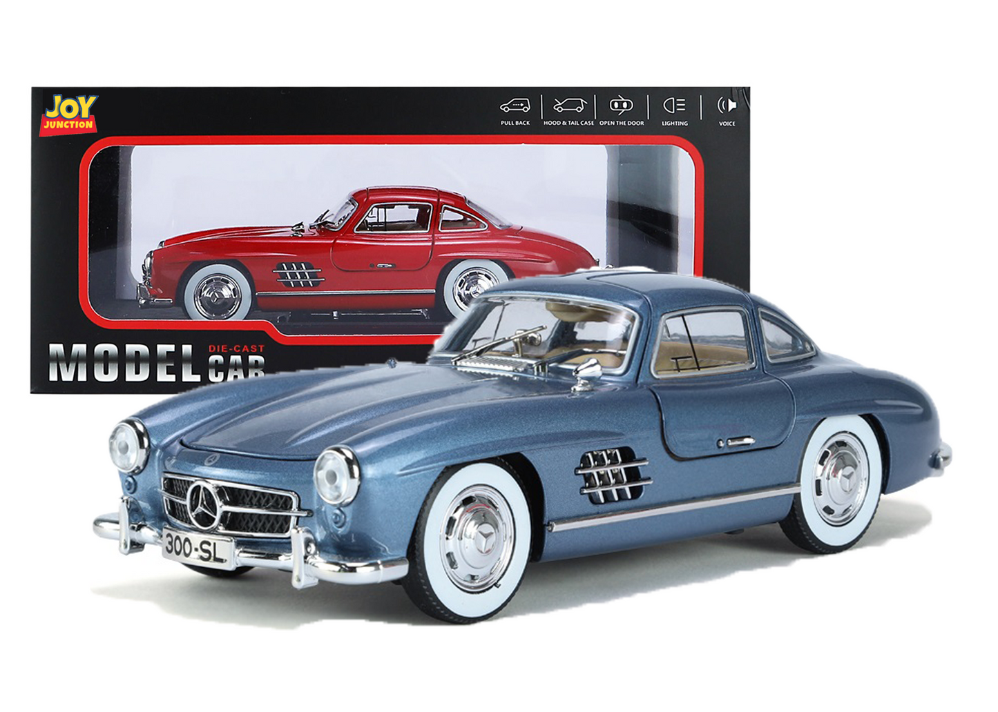 Mercediz-Benzz 300 SL Metal Toy Car – 1:24 Die-Cast Pull-Back Model with Lights, Sound & Openable Doors