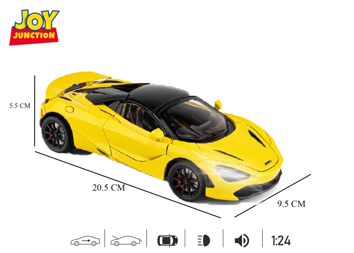 McLaren 720s Convertible Version 1:24 Scale Alloy Metal Pullback Toy car with Openable Doors Light Music