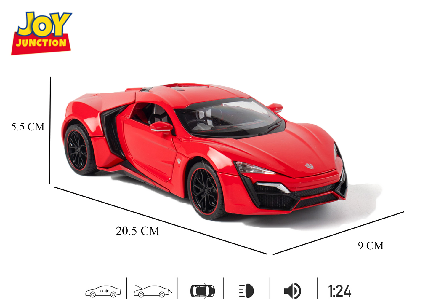 Lykann Hypersportt 1:24 Scale Diecast Toy Car – Metal Pull-Back Supercar with Lights, Music & Opening Doors