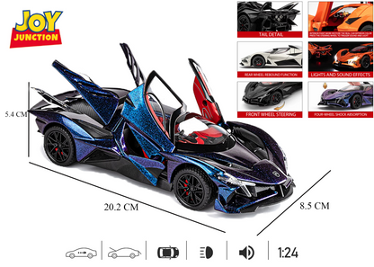 Apolloo EVO Metal Diecast Toy Car – 1:24 Scale Pull Back Model with Lights, Sound & Openable Doors