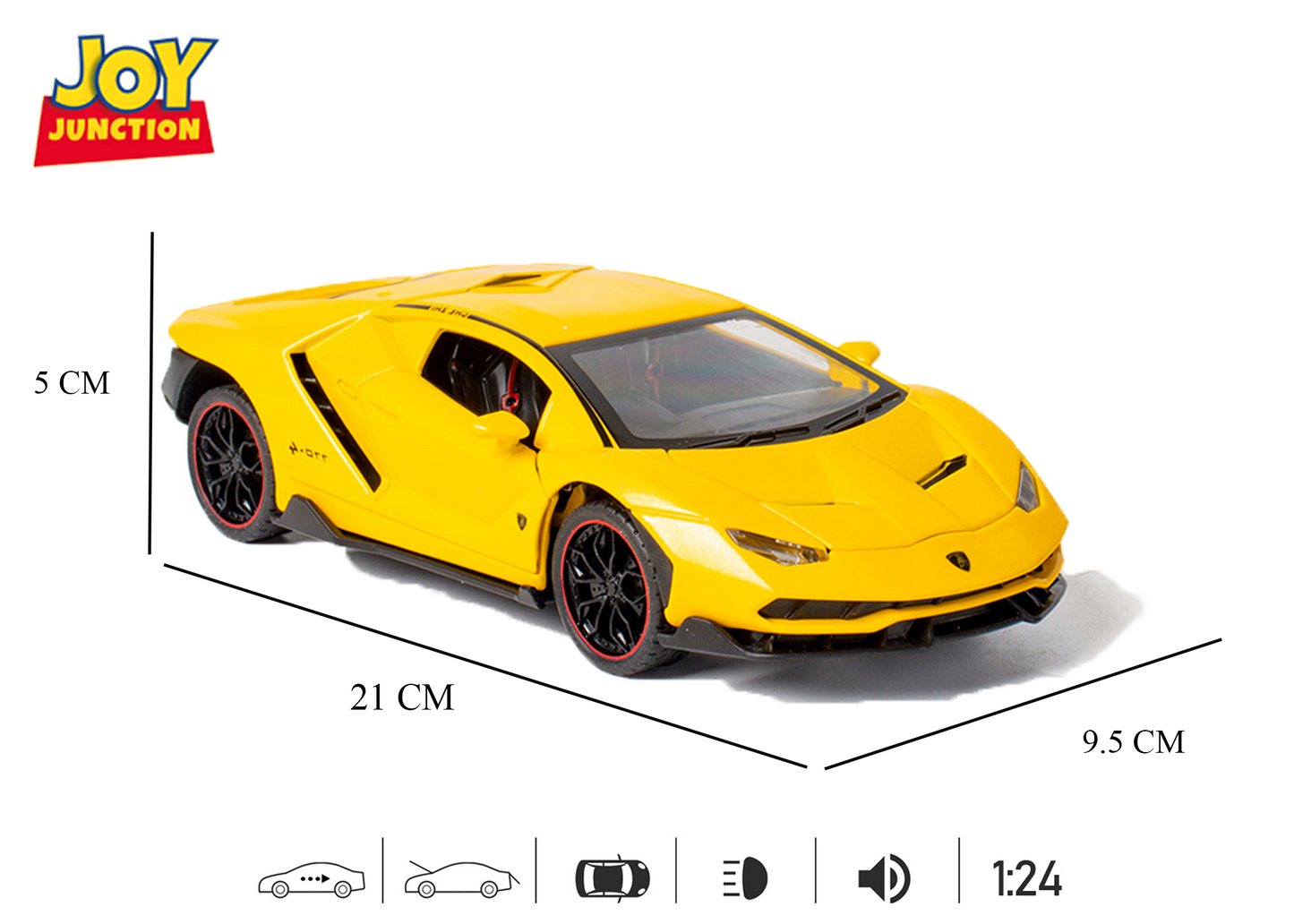 Lambo 1:24 Scale Die-cast Pull Back Toy Car with Lights, Music & Openable Doors
