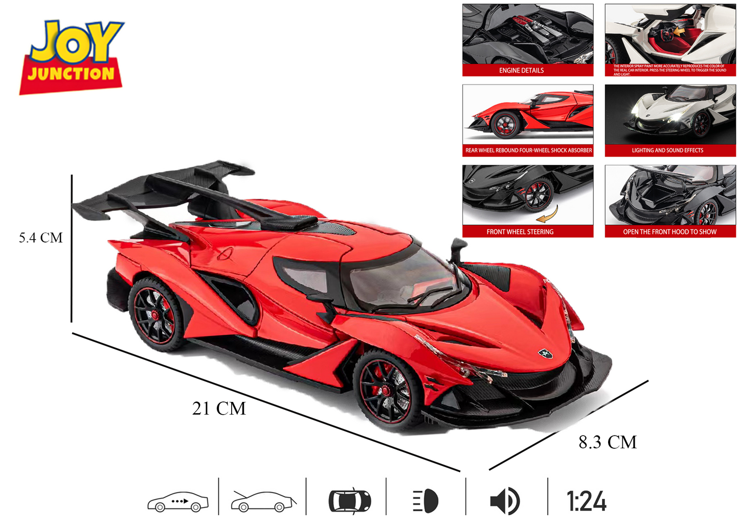 Apolloo IE CZ161 1:24 Scale Die-cast Alloy Toy Car with Lights, Sound & Openable Doors