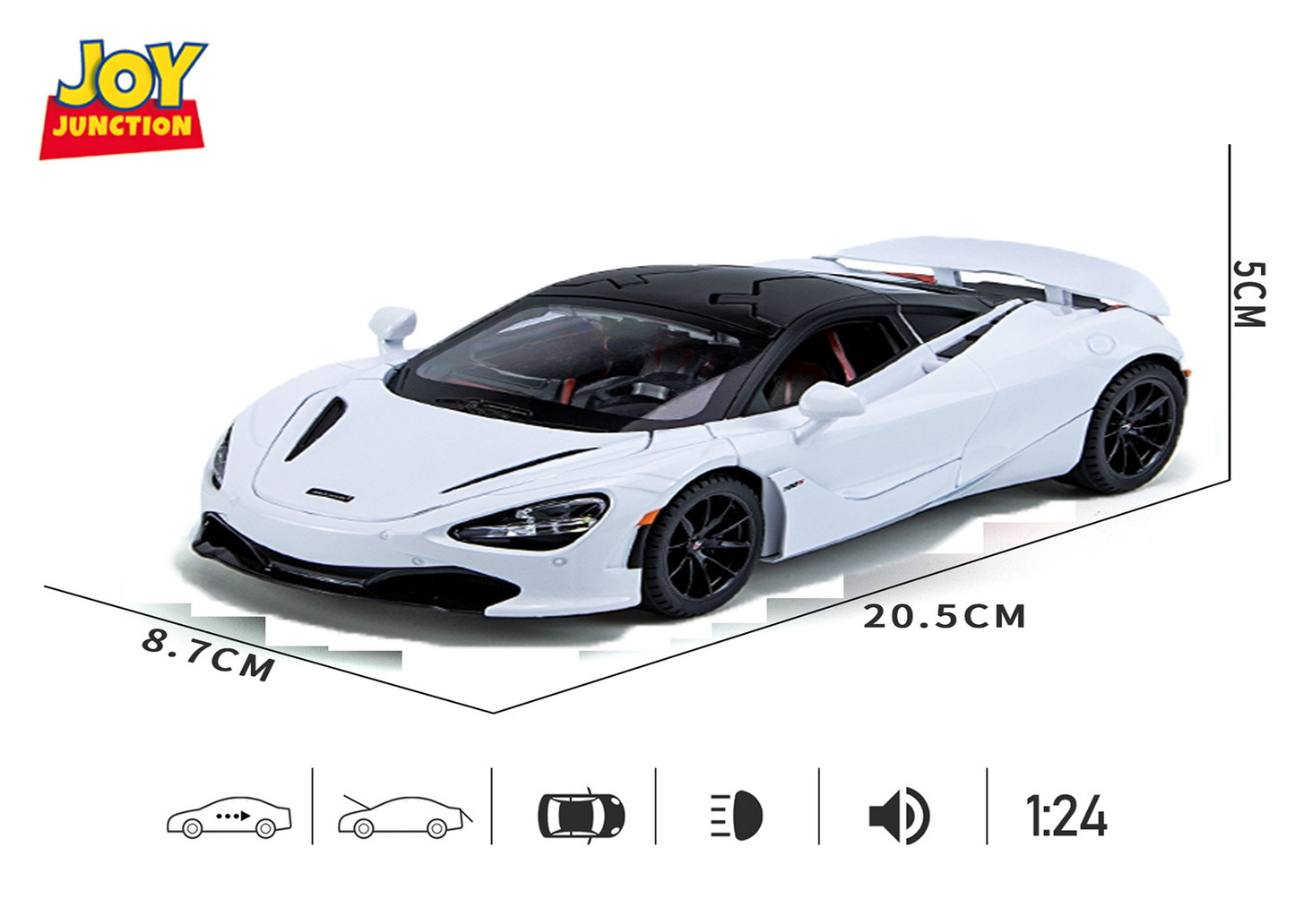 McLaren 720S 1:24 Scale Die-Cast Pullback Car with Openable Doors, Lights & Sound - Image 12
