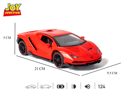 Lambo 1:24 Scale Die-cast Pull Back Toy Car with Lights, Music & Openable Doors