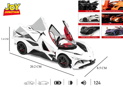 Apolloo EVO Metal Diecast Toy Car – 1:24 Scale Pull Back Model with Lights, Sound & Openable Doors