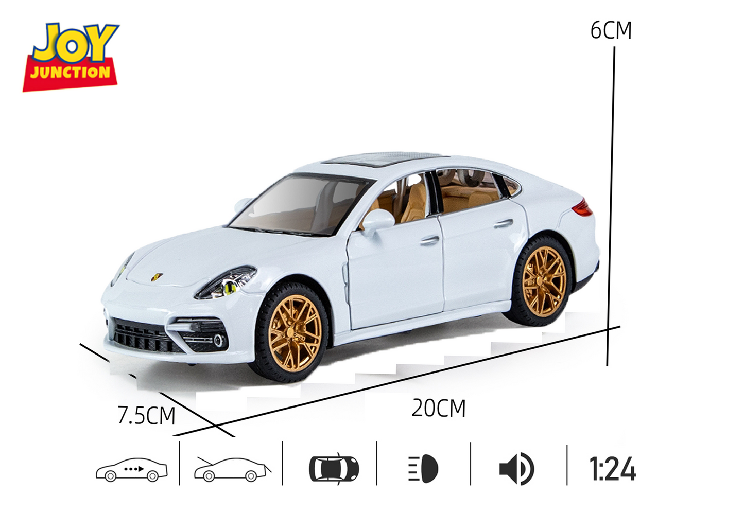 Porshe Panemera Metal Toy Car – 1:24 Die-Cast Pull-Back Model with Lights, Sound & Openable Doors