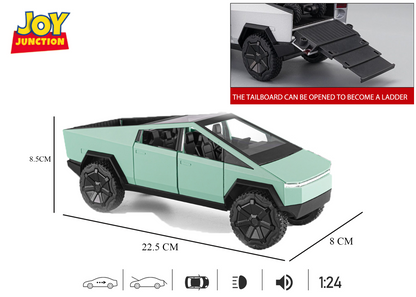 Teslaa Cyber Truck Pickup 1:24 Scale Diecast Car – Alloy Metal Toy with Pull-Back Action, Lights, Music & Openable Doors