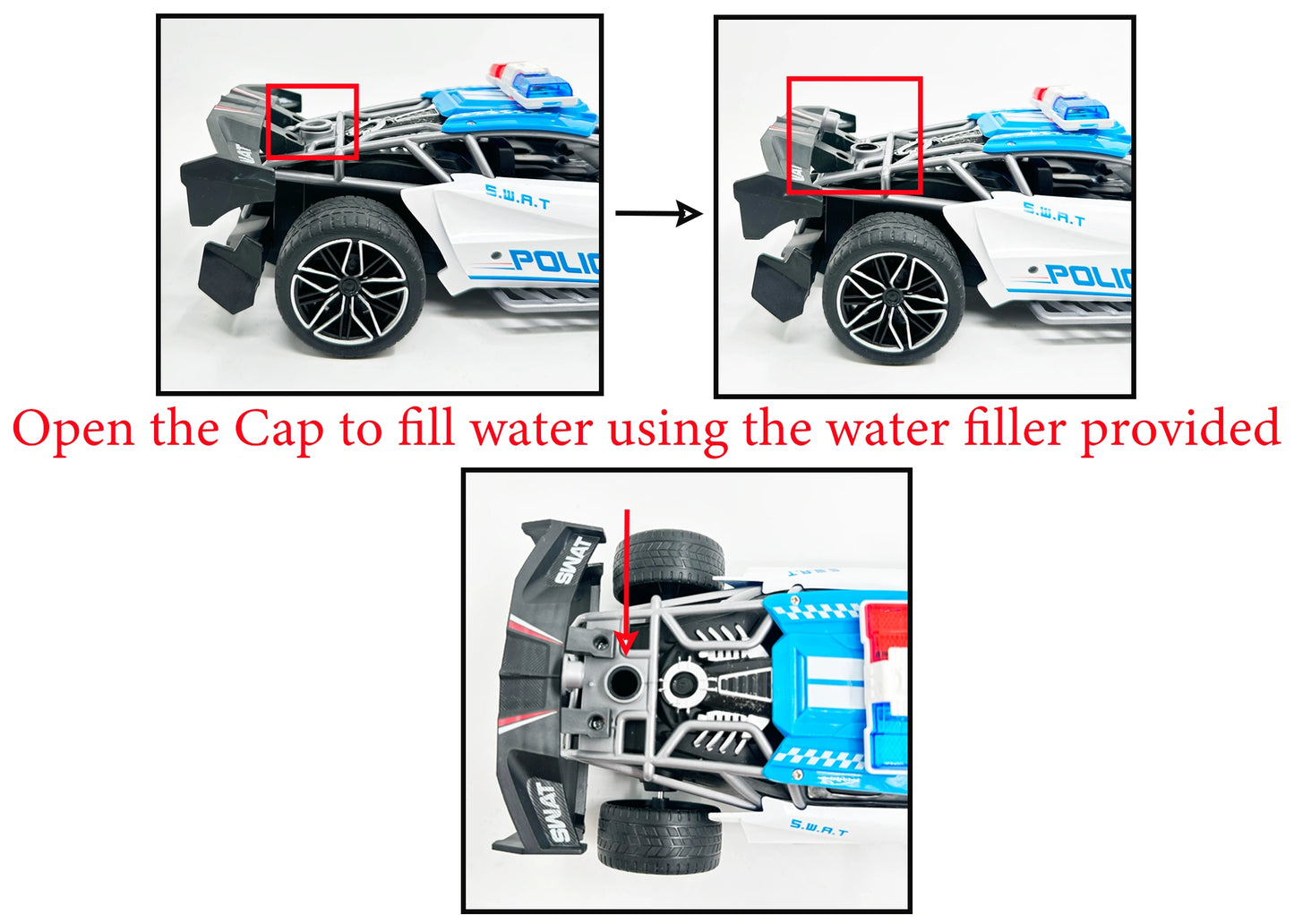 Remote Control Police Car Toy 1:16 Scale RC Car with Lights, Siren & Mist Spray