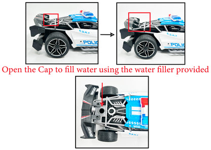 Remote Control Police Car Toy 1:16 Scale RC Car with Lights, Siren & Mist Spray