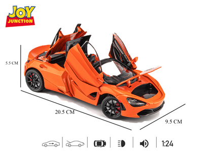McLaren 720s Convertible Version 1:24 Scale Alloy Metal Pullback Toy car with Openable Doors Light Music