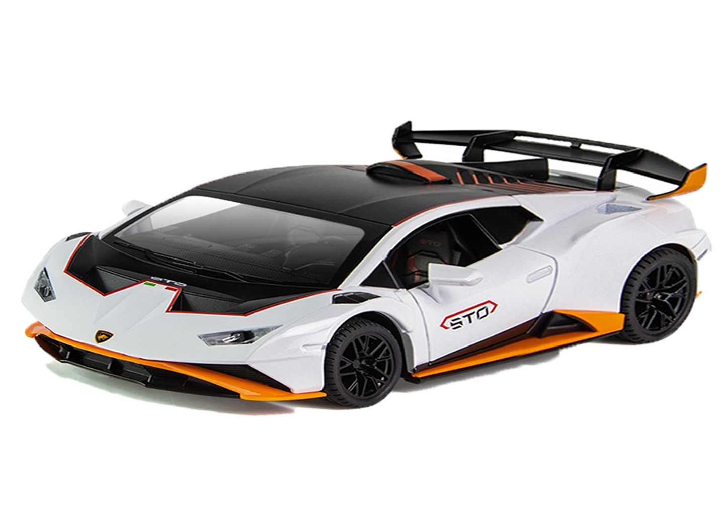 Lambo Hurracan STO Metal Toy Car – 1:24 Die-Cast Pull-Back Model with Openable Doors, Light and Sound