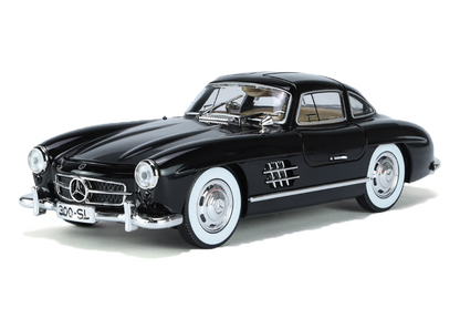 Black Mercedes-Benz 300SL model car on a white background