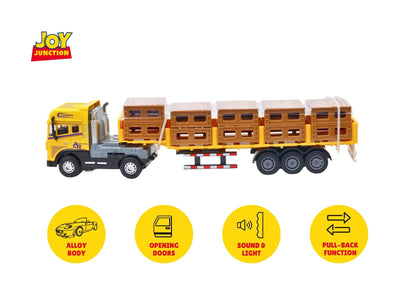 1:24 Scale Cargo Transporter Truck Toy with Pull Back Action & Trailer