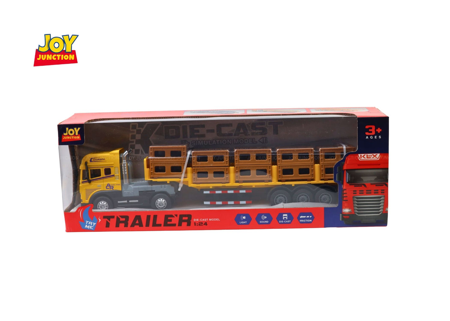 1:24 Scale Cargo Transporter Truck Toy with Pull Back Action & Trailer