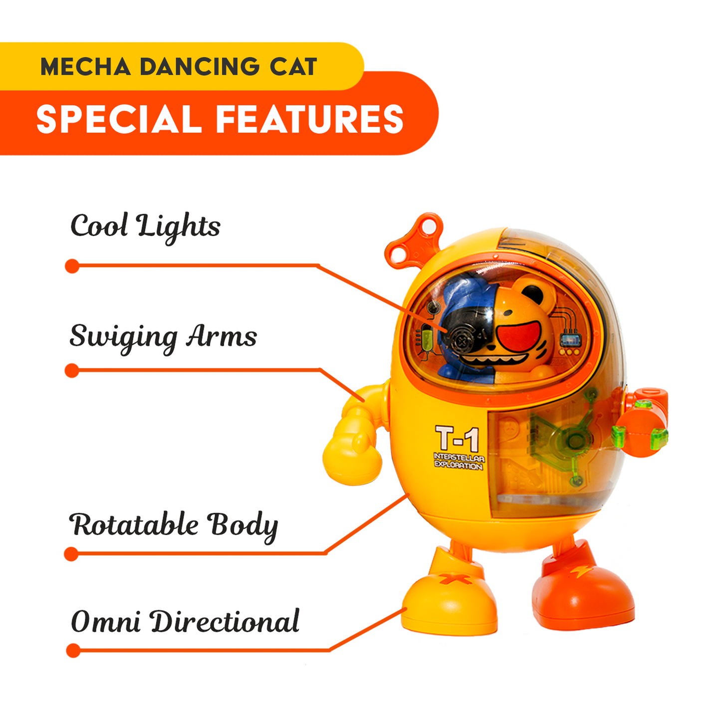 Mechanical Dancing Robo Cat - 360° Rotating Interactive Robot Toy