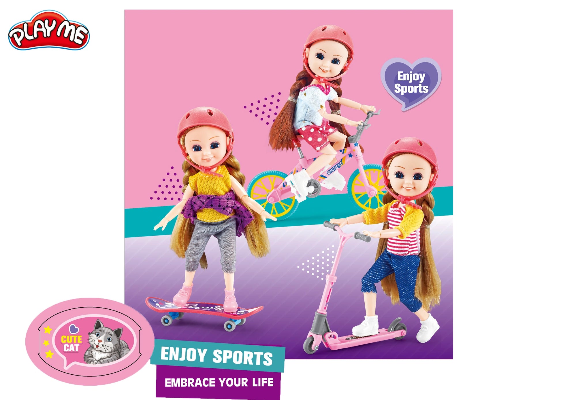 Diana Doll with Scooter, Skateboard, Cycling