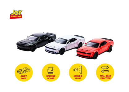 Dodgee Challengerr HellKat 1:32 Scale Diecast Pull Back Toy Car with Openable Doors, Lights & Engine Sound