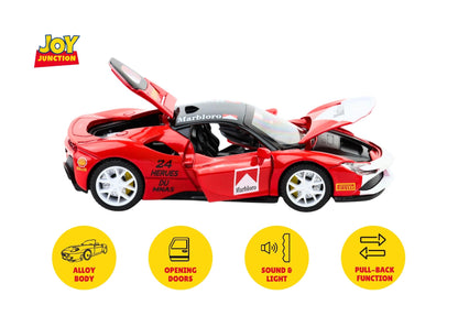 Ferari Marlboroo 1:32 Scale Diecast Pull Back Toy Car with Openable Doors, Lights & Engine Sound