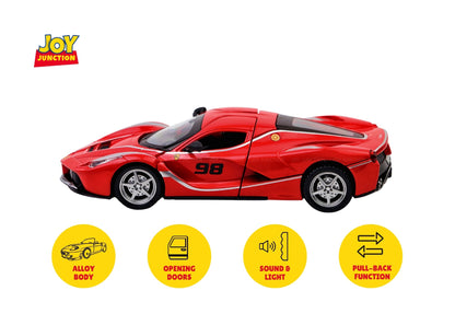 Ferari FXXXK 1:32 Scale Diecast Pull Back Toy Car with Openable Doors, Lights & Engine Sound