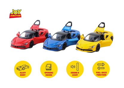 Ferari SF90 Diecast Car 1:32 Scale – Metal Model with Lights, Sound & Pull-Back Action