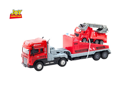1:24 Scale Fire Truck Toy with Pull-Back Action & Mini Fire Truck – Die-cast Metal Red Fire Truck Toy for Kids