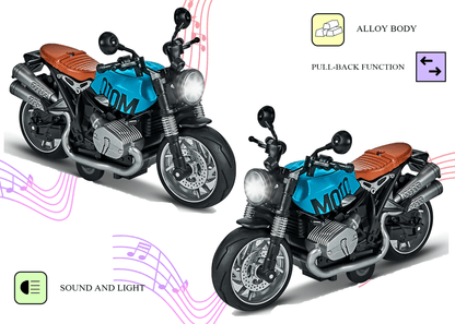 1:12 Scale Classic Motorcycle Toy with Pull Back Action, Lights & Sound