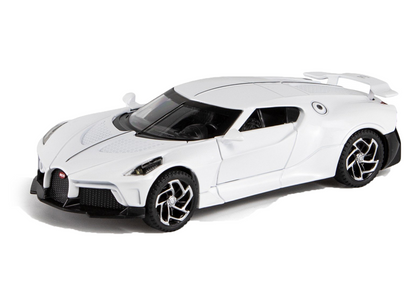 Bugatti Limited Edition 1:32 Scale Metal Pull Back Toy car with Openable Doors, Light & Engine Sound