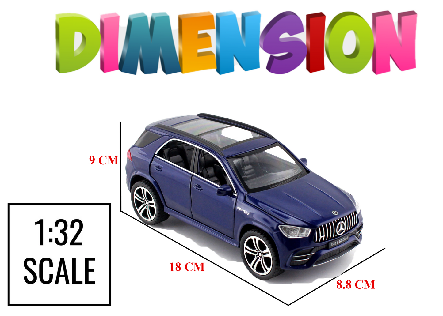 Mercadez Benz GLE G63 1:32 Scale Alloy Metal Pullback Toy car with Openable Doors Light Music