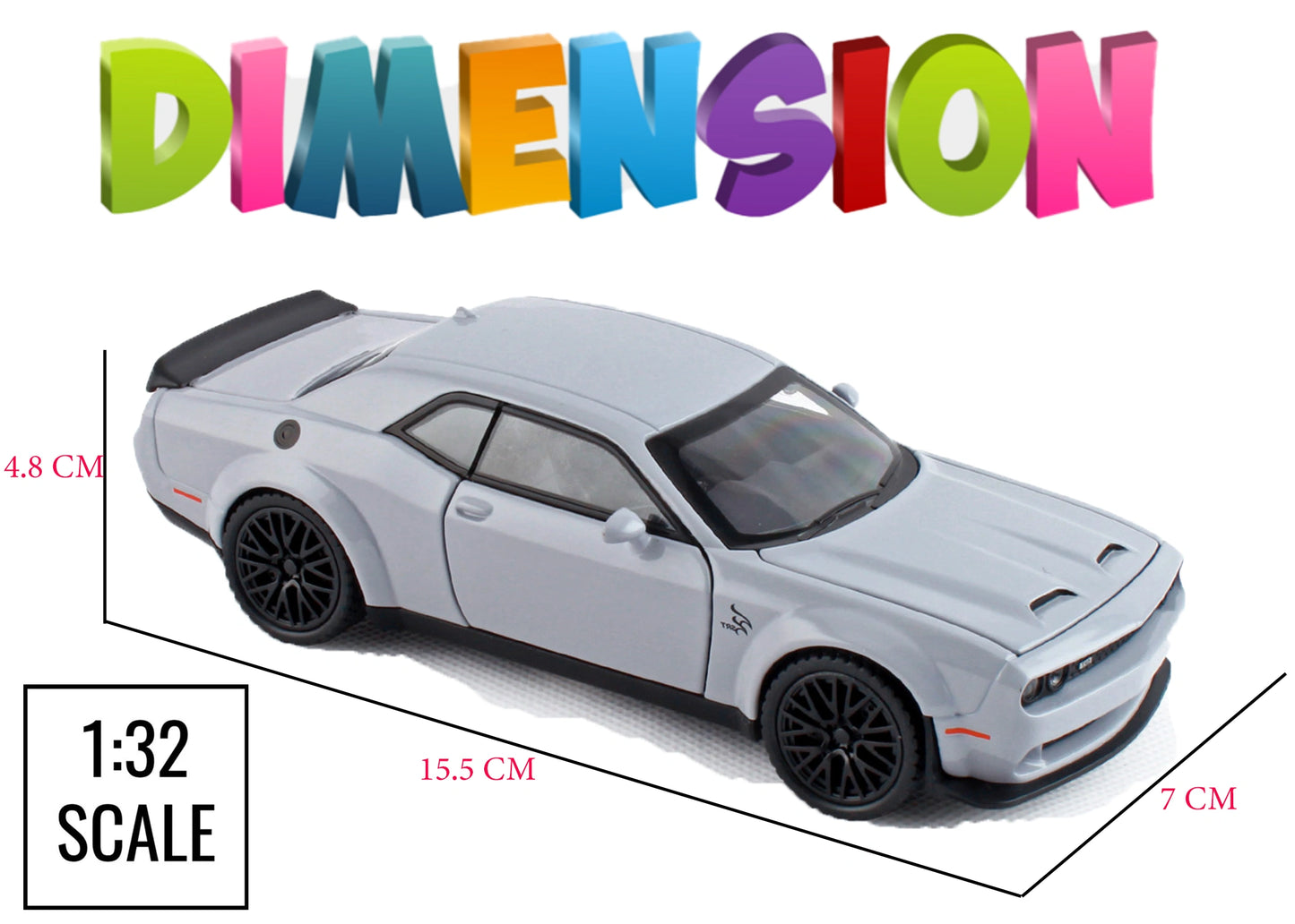 Dodgee Challengerr HellKat 1:32 Scale Diecast Pull Back Toy Car with Openable Doors, Lights & Engine Sound