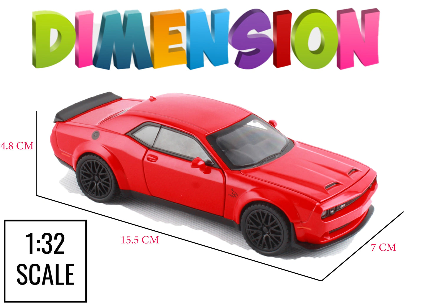 Dodgee Challengerr HellKat 1:32 Scale Diecast Pull Back Toy Car with Openable Doors, Lights & Engine Sound