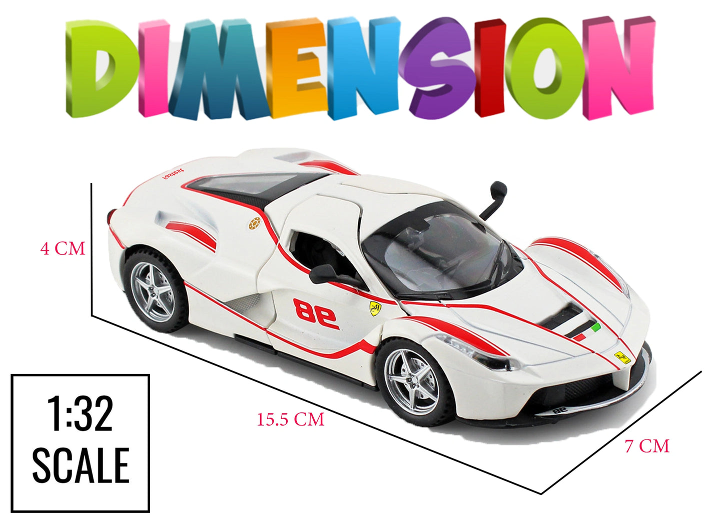 Ferari FXXXK 1:32 Scale Diecast Pull Back Toy Car with Openable Doors, Lights & Engine Sound