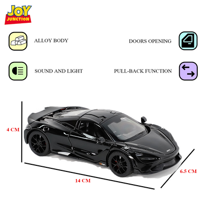 McLaran 765LT 1:32 Scale – Die-cast Metal Pull Back Car with Light, Sound & Openable Doors
