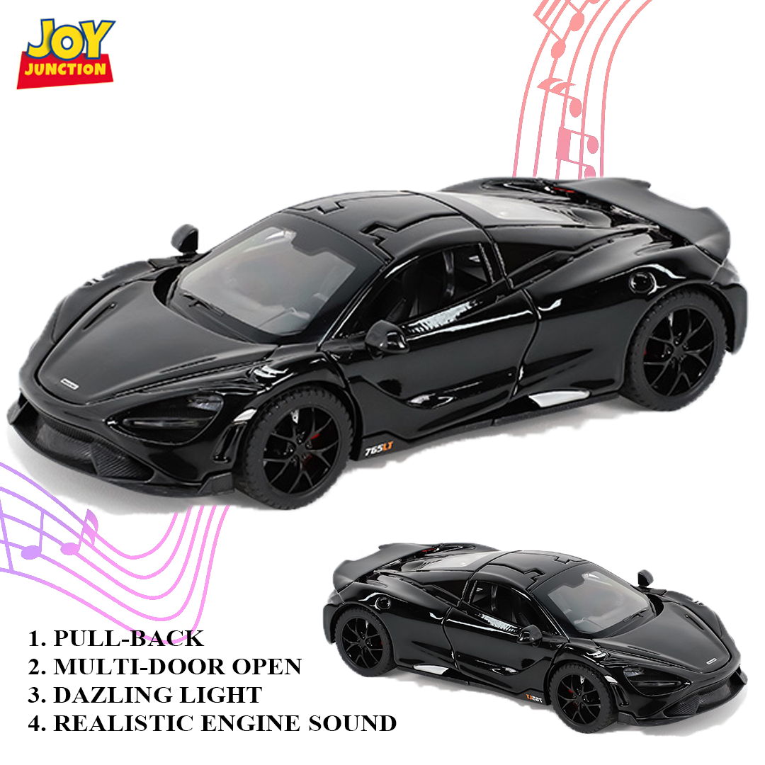 McLaran 765LT 1:32 Scale – Die-cast Metal Pull Back Car with Light, Sound & Openable Doors