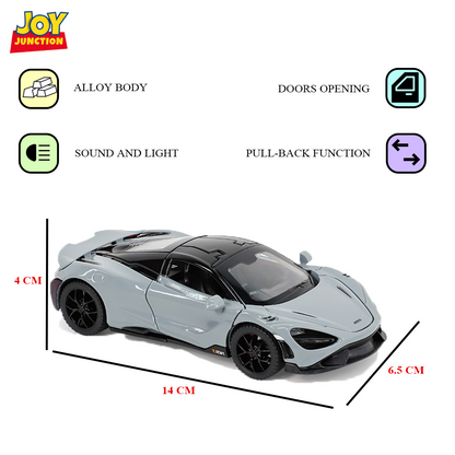 McLaran 765LT 1:32 Scale – Die-cast Metal Pull Back Car with Light, Sound & Openable Doors