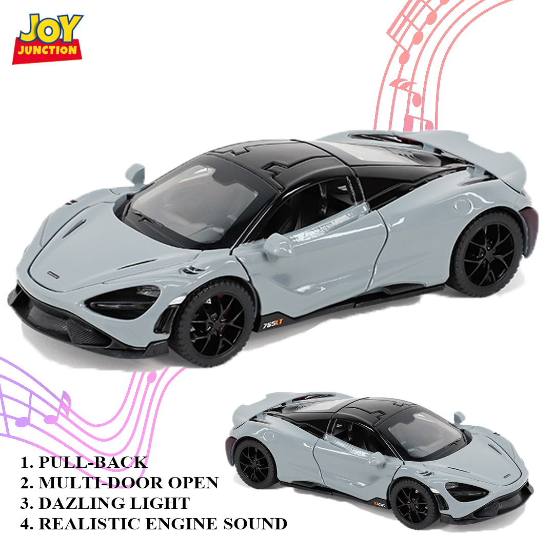 McLaran 765LT 1:32 Scale – Die-cast Metal Pull Back Car with Light, Sound & Openable Doors