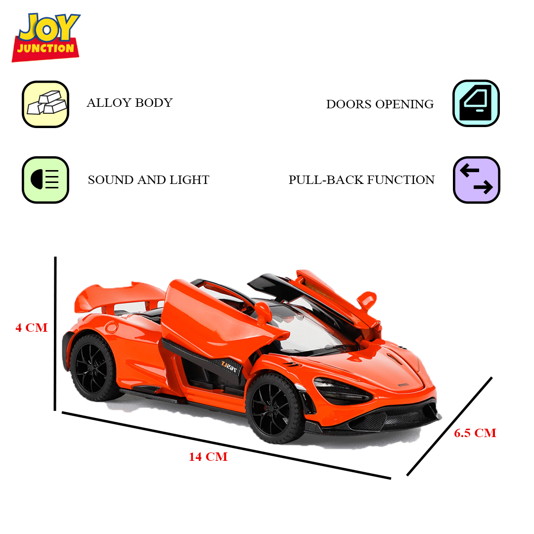 McLaran 765LT 1:32 Scale – Die-cast Metal Pull Back Car with Light, Sound & Openable Doors