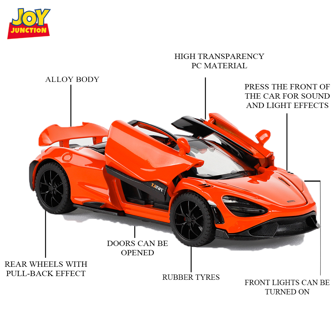 McLaran 765LT 1:32 Scale – Die-cast Metal Pull Back Car with Light, Sound & Openable Doors