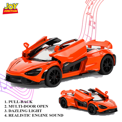 McLaran 765LT 1:32 Scale – Die-cast Metal Pull Back Car with Light, Sound & Openable Doors