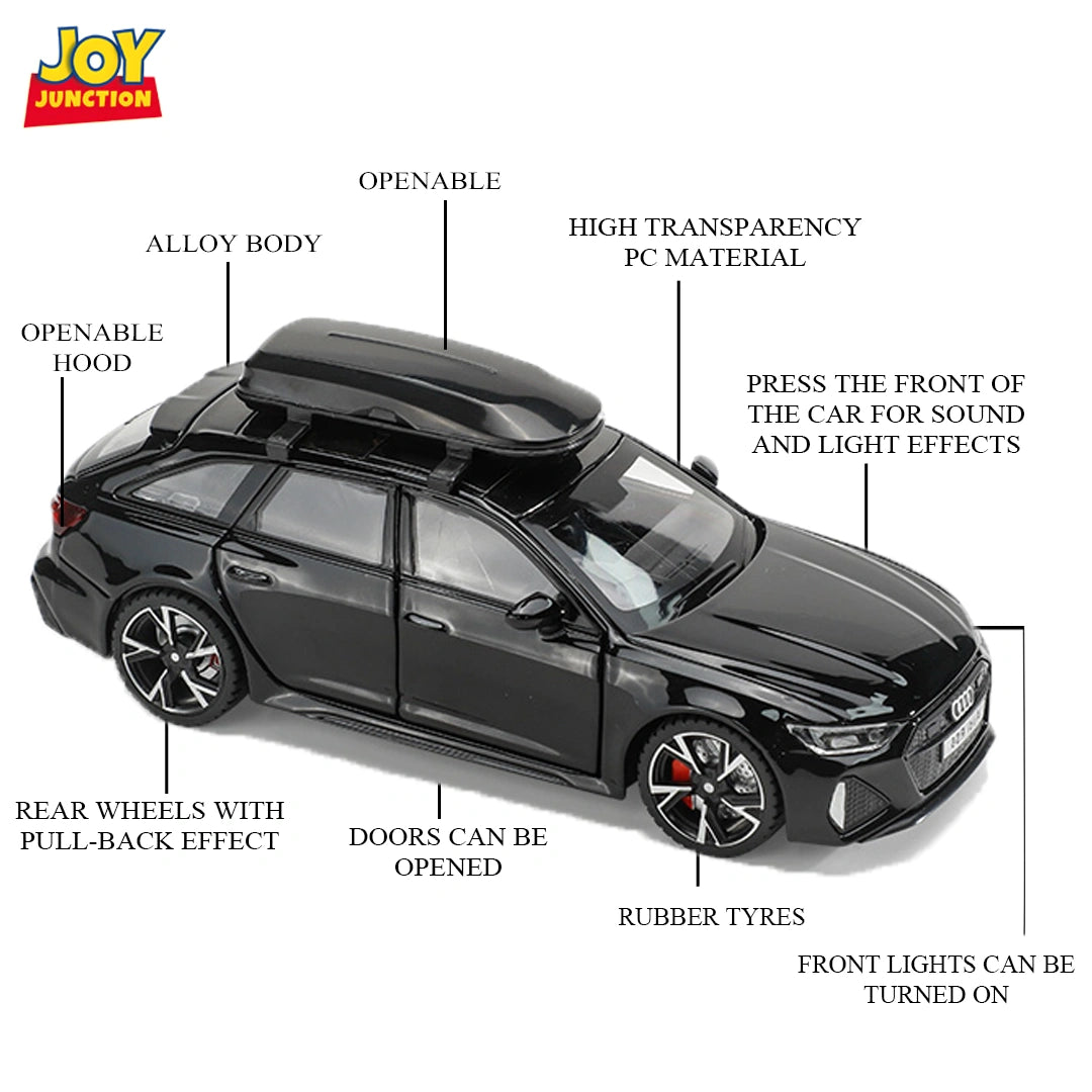 Audii RS-6 1:32 Scale Diecast Pull Back Toy Car with Openable Doors, Lights & Engine Sound