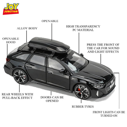 Audii RS-6 1:32 Scale Diecast Pull Back Toy Car with Openable Doors, Lights & Engine Sound