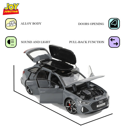 Audii RS-6 1:32 Scale Diecast Pull Back Toy Car with Openable Doors, Lights & Engine Sound