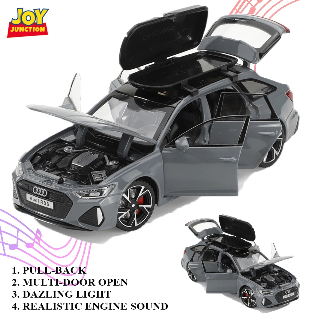 Audii RS-6 1:32 Scale Diecast Pull Back Toy Car with Openable Doors, Lights & Engine Sound