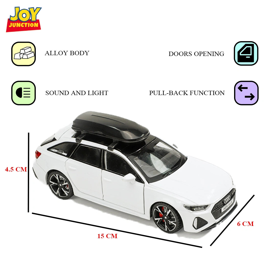 Audii RS-6 1:32 Scale Diecast Pull Back Toy Car with Openable Doors, Lights & Engine Sound