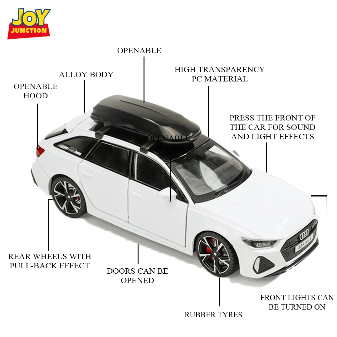 Audii RS-6 1:32 Scale Diecast Pull Back Toy Car with Openable Doors, Lights & Engine Sound