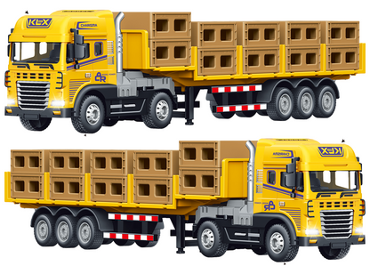 1:24 Scale Cargo Transporter Truck Toy with Pull Back Action & Trailer