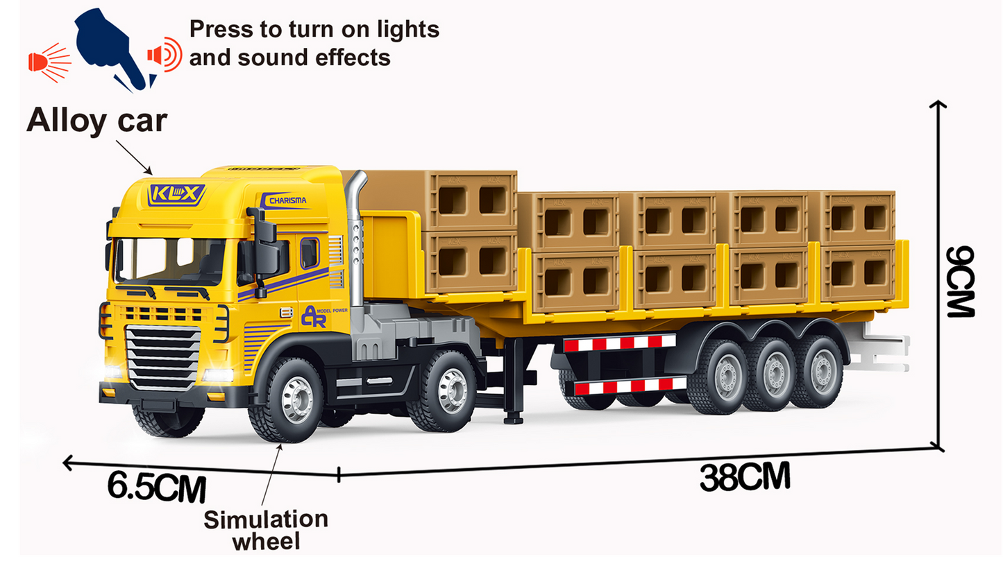 1:24 Scale Cargo Transporter Truck Toy with Pull Back Action & Trailer