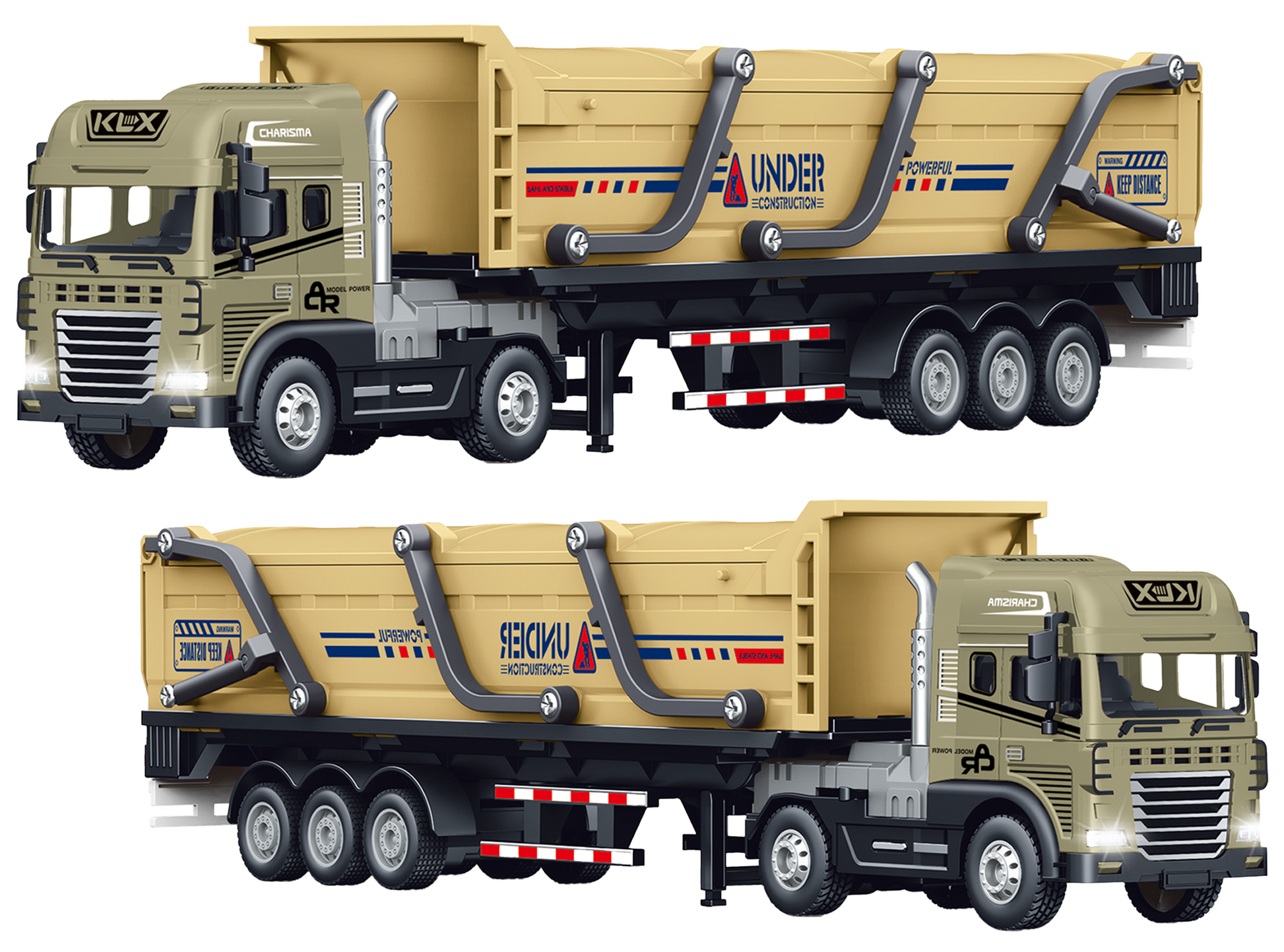 1:24 Scale Metal Construction Toy Transport Series Toys Alloy Diecast Truck and Trailer Set - Image 2