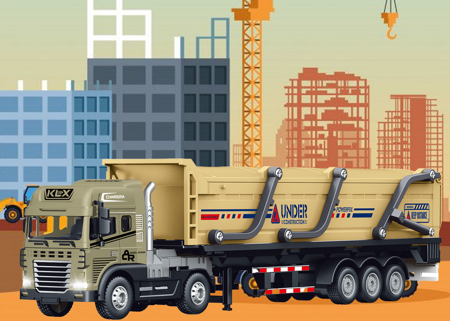 1:24 Scale Metal Construction Toy Transport Series Toys Alloy Diecast Truck and Trailer Set - Image 4