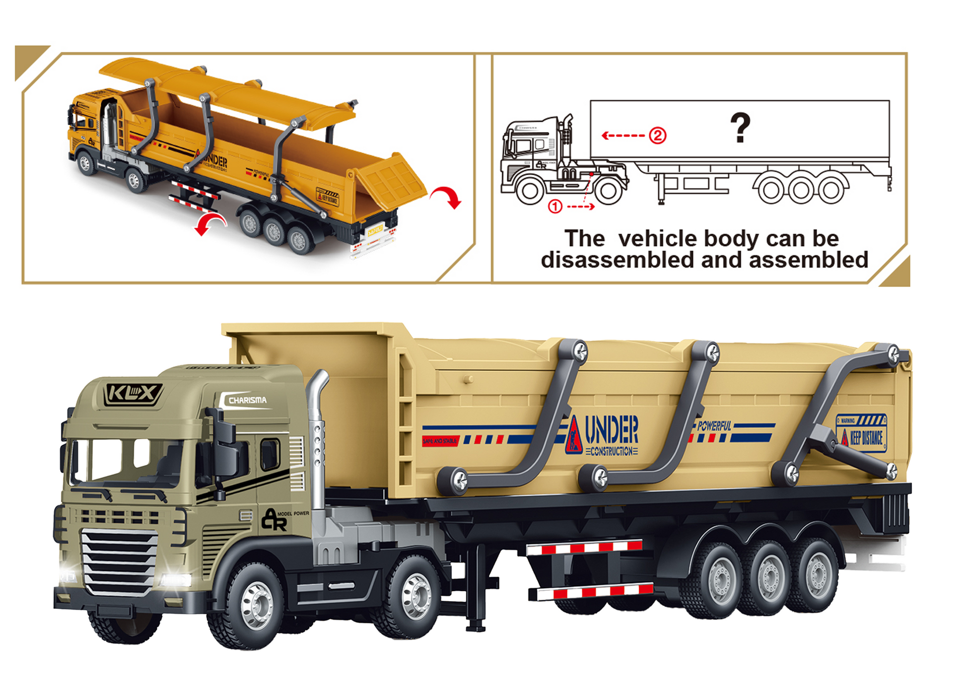 1:24 Scale Metal Construction Toy Transport Series Toys Alloy Diecast Truck and Trailer Set - Image 3