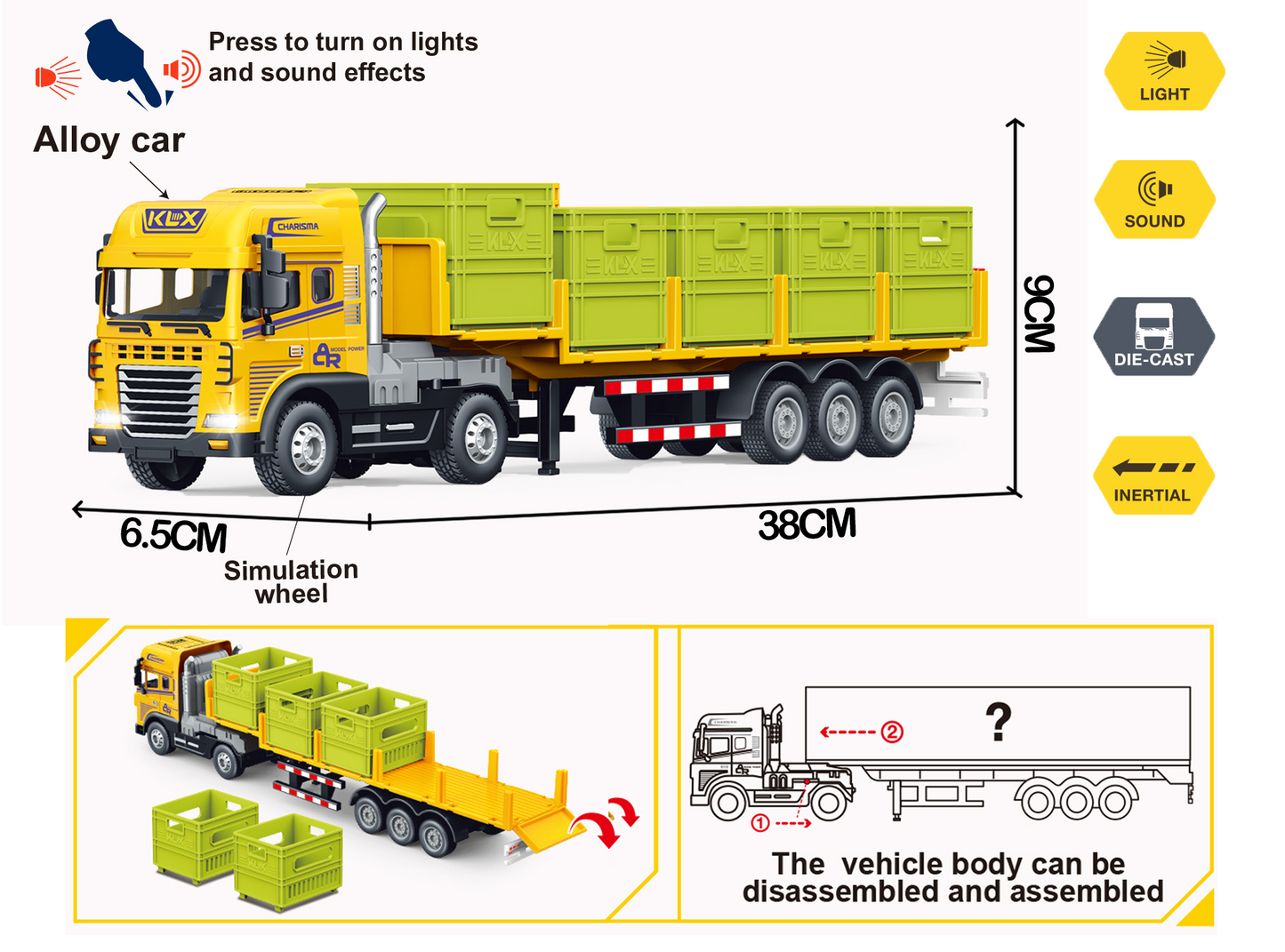 1:24 Scale Transporter Construction Truck Toy with Trailer – Pull Back Action - Image 6